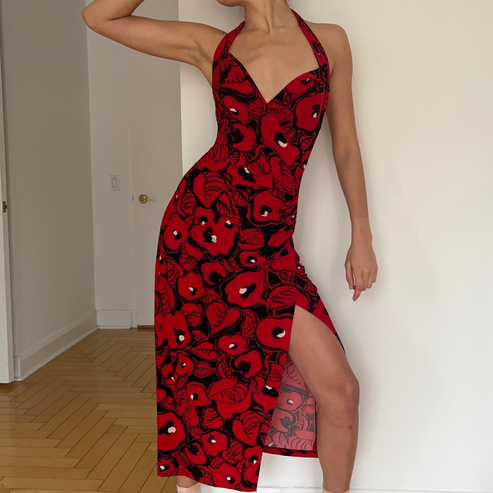Norma Kamali Red Dress with Leg Slit